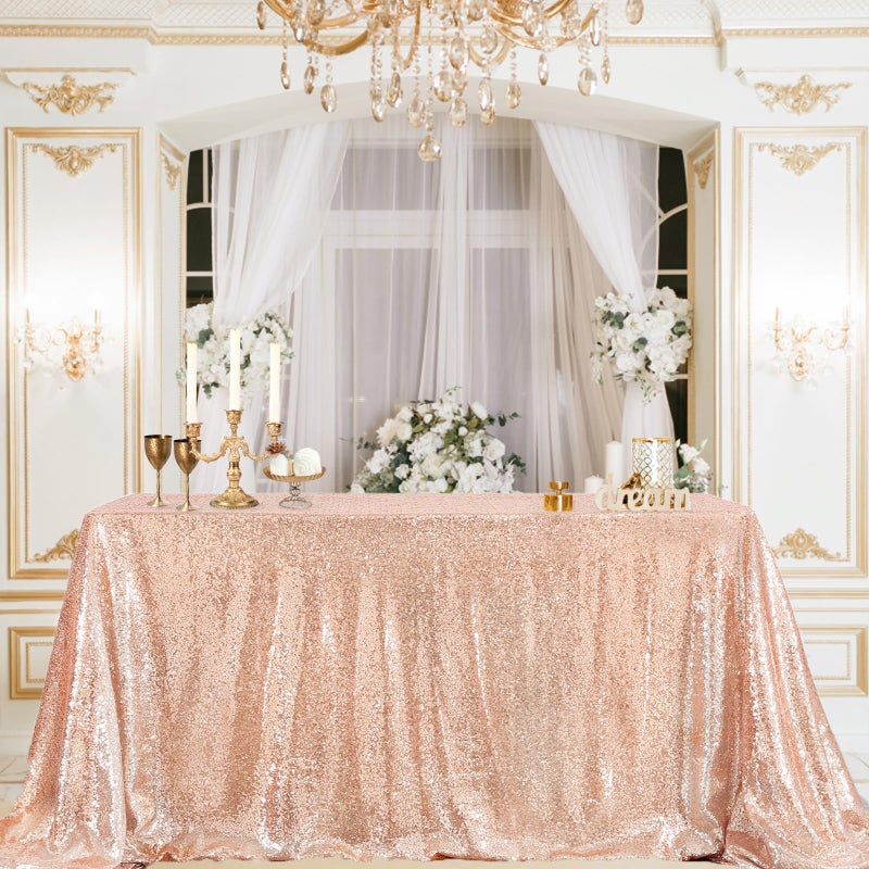 B.Cool B-COOL Glitter Table Cloth for Party Tablecloths Sequin Tablecloth Square Rose Gold Sequin Table Linens Glitter Tablecloth Sparkly Wedding Table Cloth 90x90 Inch - Image 2